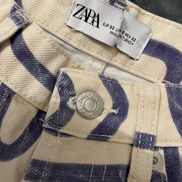 ZARA High-Rise Squiggle Graffiti Straight-Leg Jeans X Small Y2K 24 Waist 🌀✨ - Picture 12 of 12